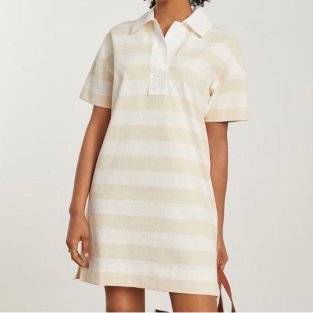 EVERLANE The Organic Cotton Polo Dress Size S Short Sleeve Bone Striped NWT